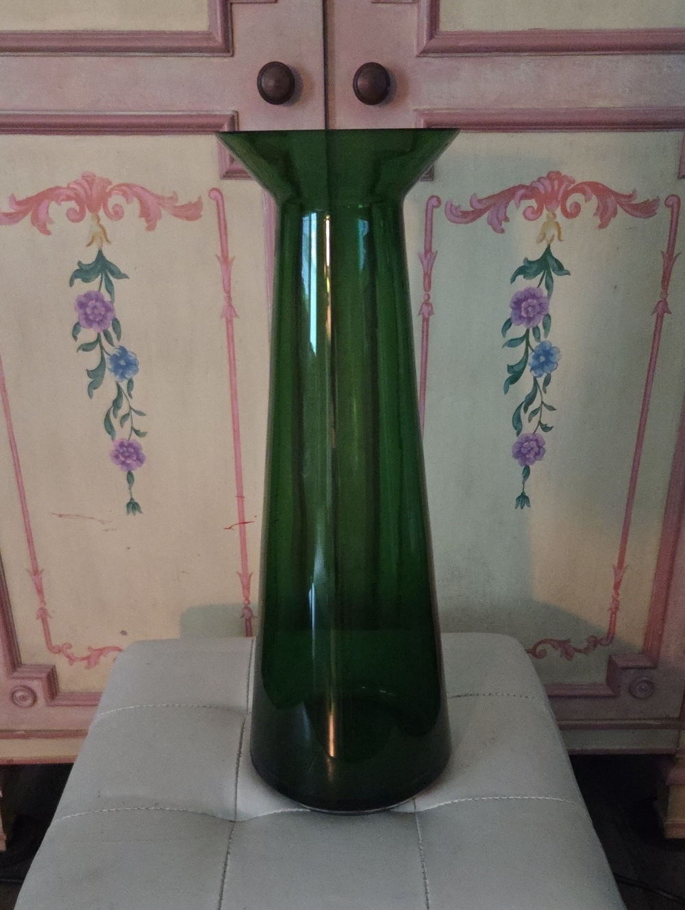 Green Glass Decorative Vase - Home Accents. 17 Inches Tall.